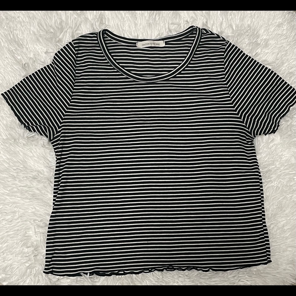 Top , Caution to the wind brand, Size M, Black color with white stripes